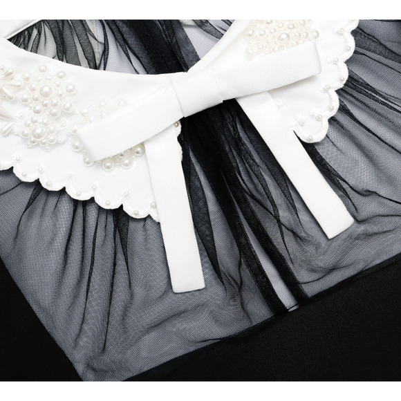 Self-Portrait Black Crepe Bow Collar Midi Dress US 4 - Picture 5 of 11